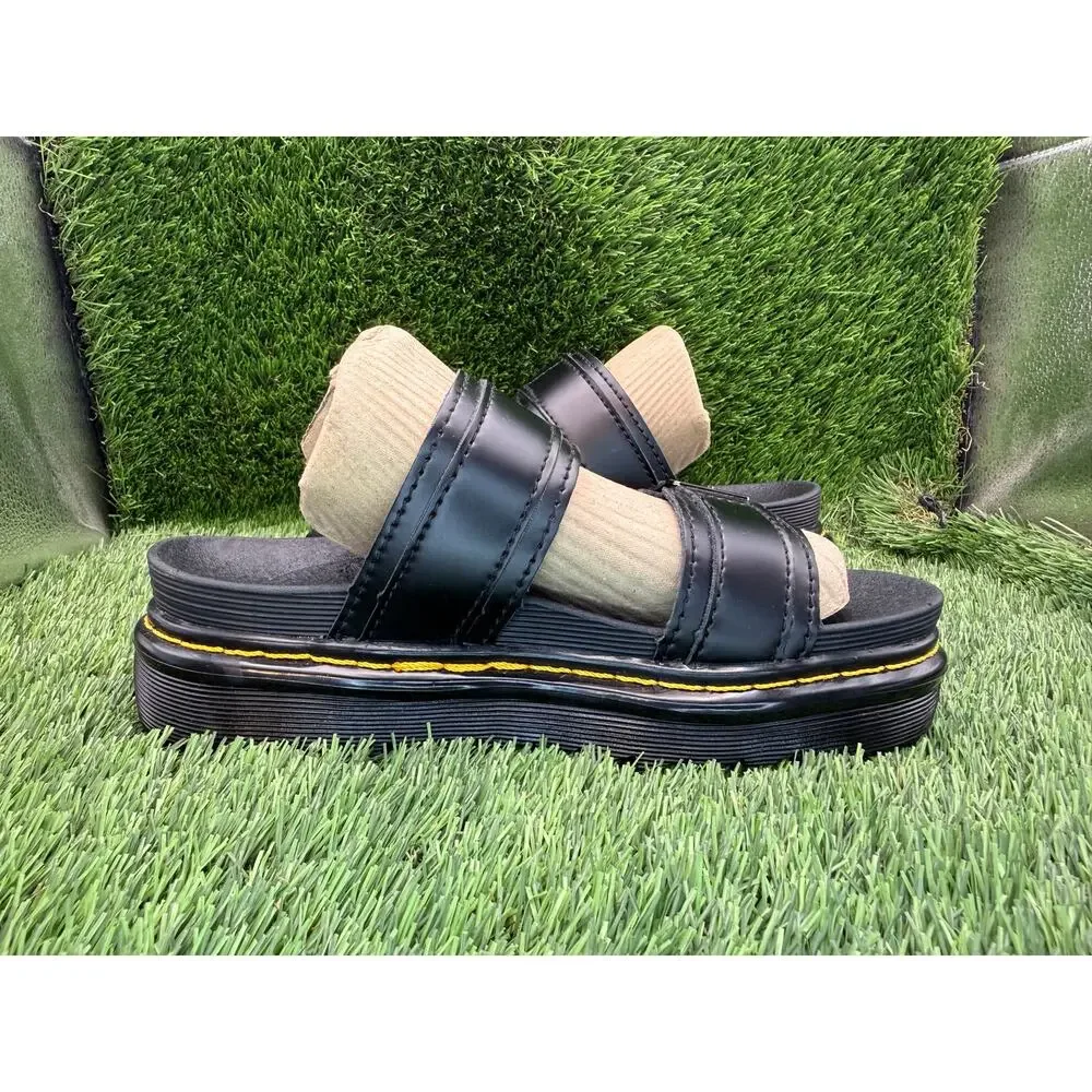 Dr. Martens Myles 11822002 Slide Sandal Women 7 Black Leather Platform DualStrap